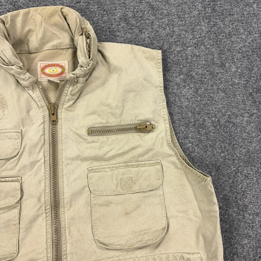 Vintage Banana Republic Vest Mens‎ Large Beige Canvas Hooded Utility Safari